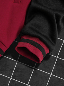 Venta caliente de alta calidad personalizada Varsity chaqueta con capucha cuello alto con expresión estampado Colorblock y hombro caído - Product Image 5
