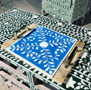 Plateau en incrustation d'os, motif élégant, plateau de présentation, aspect os, style d'accentuation d'intérieur, plateau décoratif artisanal, décoration de pièce - Product Image 1