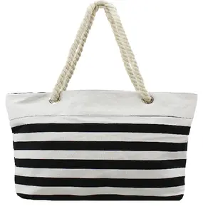 Recycled black and white stripe custom design 100% natural Cotton big capacity canvas GOTS Certificate Tote Shopping cotton bags