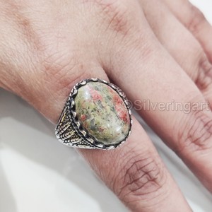 Nueva llegada Anillo para hombre Natural Unakite Jasper Piedra preciosa Anillo de piedra natal Todos los tamaños Joyería oriental otomana Anillo de plata esterlina 925 - Product Image 5