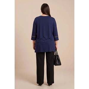 Blouse en viscose peignée à col et jupe, détails de poche, grande taille, bleu marine - Product Image 5
