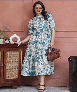 NUEVA COLECCIÓN, CONJUNTO DE 3 PIEZAS DE SATÉN FLORAL VINTAGE, ECOLÓGICO, PARA USO DIARIO, PRECIO AL POR MAYOR, PRENDA ÉTNICA, AZUL - Product Image 5