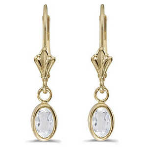 14K Yellow Gold Oval White Topaz Lever-back <b>Drop</b> <b>Earrings</b> 1.14ct-<b>Fashionable</b> 1.14ct Oval White Topaz <b>Drop</b> <b>Earrings</b> - Product Image 1