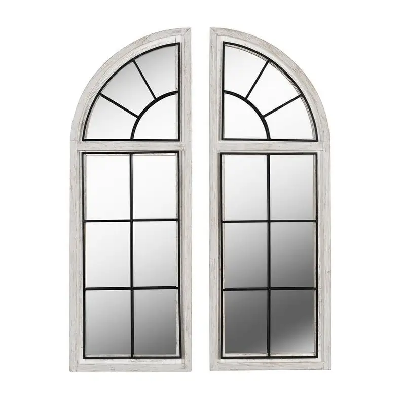 Set di specchi da parete in legno bianco e ferro-42 "x 30" fattoria mostra finestre specchi decorazione da giardino all'aperto