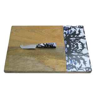 Planche à découper rectangulaire en bois de manguier durable et réutilisable, design en résine bleue et blanche, passe au lave-vaisselle, planche à fromage en bois - Product Image 6