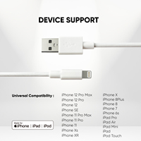 Cable USB con Certificación MFi para Dispositivos iPhone iOS - Carga Rápida, Sincronización, Material de PVC, Blindaje Trenzado, Compatible con Computadoras, en Stock