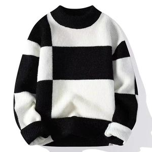 Pull en maille dégradé pour homme à forte demande, noir et blanc, col rond, pull-over, OEM personnalisable, étiquette avant, motif d'hiver - Product Image 2