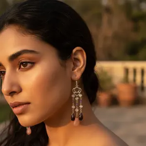 Pendientes/Colgantes de Concha Chapados en Oro Vintage para Mujer, con Múltiples Piedras, Plata 925 - Product Image 2