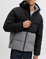   Veste matelassée unisexe haut de gamme noire à capuche, imperméable, écologique, coupe-vent, chauffante et respirante, pour l'hiver, avec motif gaufré sur le devant