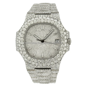 Reloj mecánico clásico de Hip Hop de oro blanco 2024 totalmente helado Vvs Lab Diamond movimiento automático relojes de esfera redonda - Product Image 3