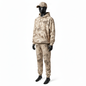 Ensemble survêtement pour homme de haute qualité en tissu polaire brossé doux beige sable imprimé avec logo personnalisé, survêtement pour homme grande taille - Product Image 4