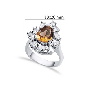 18x20 mm Teardrop Color-Change Sultanite <b>Ring</b> with <b>CZ</b> Halo Rhodium Plated 925 Sterling Silver Turkish Handmade Wholesale Jewelry - Product Image 3