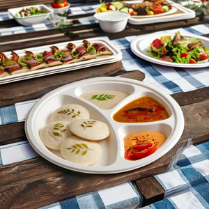Premium Compostable Bagasse Disposable Plates Eco Friendly Microwave & <b>Freezer</b> Safe Leak Proof for Catering - Product Image 1