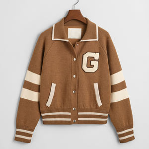 Vente chaude Personnalisé Chaud Kaki Femmes Varsity Tricoté Veste Welt Poches Baseball Veste Pour Femmes Letterman Veste Pour Les Femmes - Product Image 5