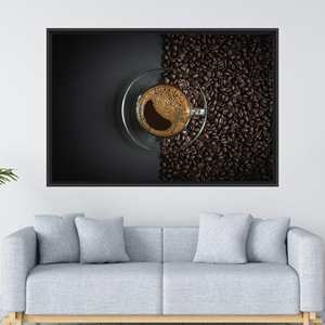 Affiche moderne sur toile imprimée grand format : Art mural de cuisine avec tasse de café, 1P : encadré noir - Product Image 1