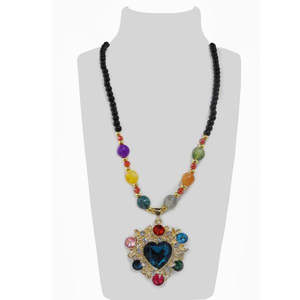 Urthn Trendy Collier de perles multicolores et de coeurs en pierre géométrique Chaîne de corde en titane plaqué or 1108905 - Product Image 1