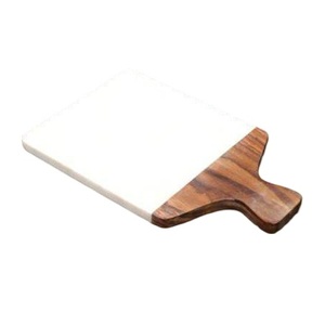 Planche à découper en marbre et bois pour les fruits et légumes avec poignée pour la cuisine Planche à découper avec marbre blanc et bois fini - Product Image 1
