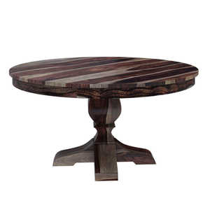 Ensemble de table à manger ronde pliable moderne de luxe en bois de teck massif avec piédestal et 6 chaises rembourrées pour hôtel et villa - Product Image 6