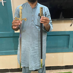 Épée médiévale de luxe plaquée or avec fourreau en cuir Chevalier croisé décoratif - Product Image 6