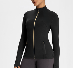 Veste de yoga et de fitness à manches longues pour femme, coupe ajustée, respirante, fermeture éclair intégrale, fermeture éclair dorée - Vêtements de sport actifs, entrepôt américain à l'étranger - Product Image 6