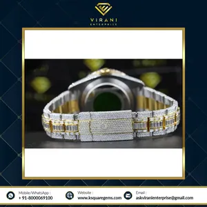 นาฬิกาสแตนเลสสตีลสไตล์ย้อนยุคหน้าปัดสีเหลืองประดับเพชร - Product Image 6