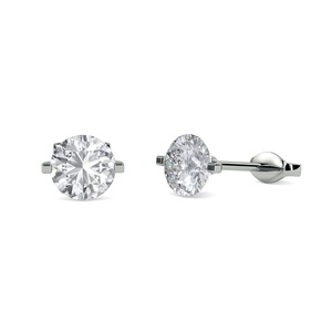 Boucles d'oreilles uniques à deux griffes avec diamant rond de 0,30 carat, diamant de laboratoire en platine, pour les soirées - Product Image 1
