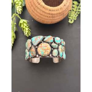 Annie Spencer Royston Turquoise & Sterling <b>Silver</b> Cluster Fashion <b>Cuff</b> <b>Bracelet</b> - Product Image 1