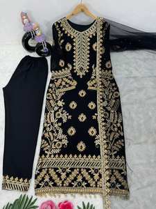 Traje Salwar de color negro de alta demanda en tela de Georgette de imitación y trabajo de secuencia china para ropa de mujer India pakistaní - Product Image 3