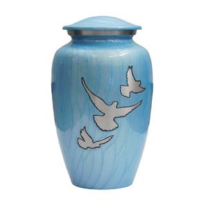 <b>Aluminium</b> Adult Classic Cremation Urns With Pink Color Enamel <b>Paint</b> Finished With Birds Going Home Pattern . - Product Image 2