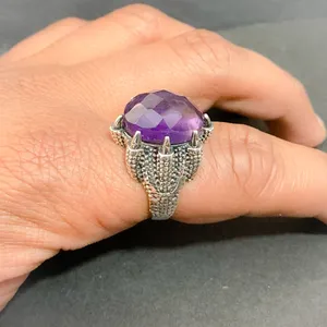 Amethyst Men's Ring Natural Gemstones Silver Plated Brass Rings Oxidized Stone Ring Wholesale Fine Crystal Jewelry Luxury Gifts