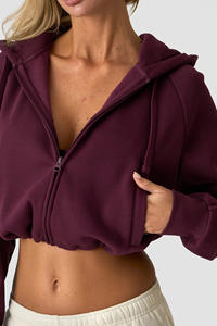 Sweat-shirt à capuche zippé pour femme, vente en gros personnalisée, haut de gamme, de haute qualité, décontracté, couleur unie, manches longues - Product Image 6