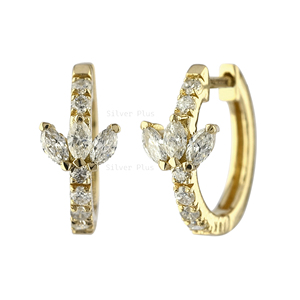 Pendientes de aro Huggie de diamantes de trío de hojas de colores de claridad SI genuina de calidad superior a precio mayorista - Product Image 1