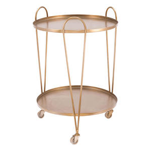 Chariot de service rond plaqué or avec étagères en verre et quatre roues pour la maison, l'hôtel, le restaurant et les mariages - Product Image 6