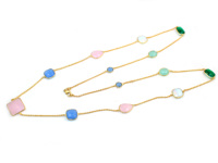 Colliers à chaîne en plaqué or 18 ct avec calcédoine rose vert émeraude bijoux pour filles et femmes vente en gros en vrac