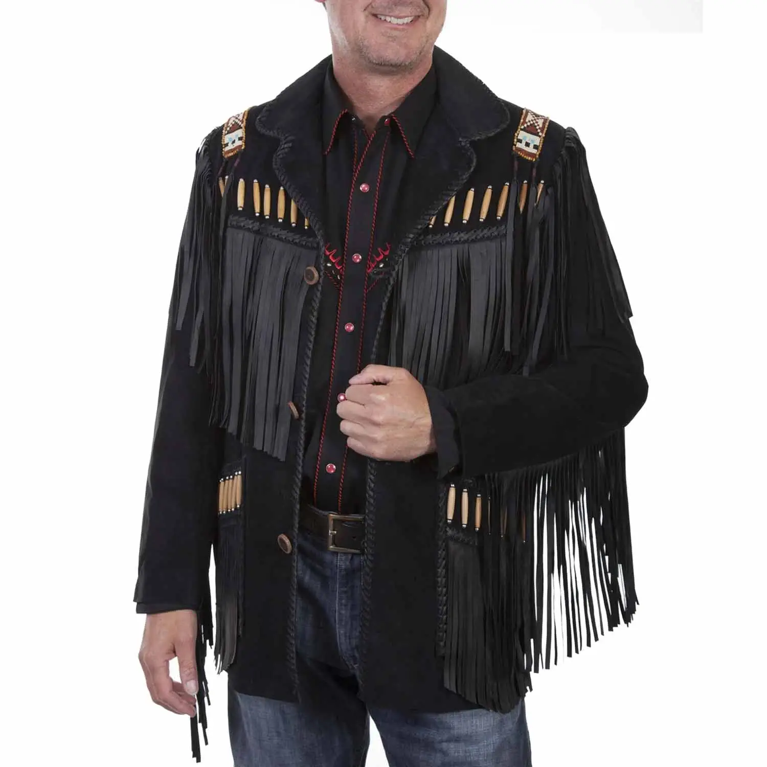 American leather jacket fringes & beads cowboy western jacket