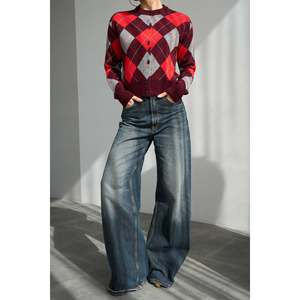 Burgundy-<b>Red</b> Argyle Pattern <b>Cardigan</b> - Product Image 3