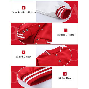 <b>Red</b> & White Color Women Crop Top Varsity Jackets Crop Slim Fit Women Cropped Varsity Baseball Jacket Wholesale - Product Image 5