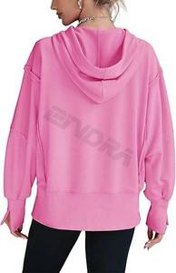 2025 femmes automne Style décontracté pull à capuche sweats XS taille Logo personnalisé couleur unie col zippé imprimé Technique - Product Image 3