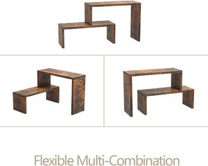 Estante de especias de esquina extensible apilable de 2 niveles para gabinete de encimera de cocina y organizador de despensa estante de esquina de madera marrón rústico - Product Image 5