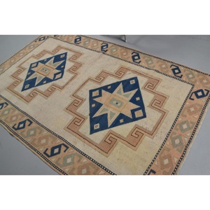 Alfombra Turca de 5.2x8.1 pies, Alfombra Grande Vintage, Alfombra Azul Marrón con Diseño de Parches - Product Image 4