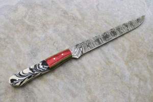 Couteau à filet en acier damassé professionnel Couteau pleine soie avec gaine en cuir - Product Image 3