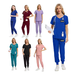 Nuevo alta calidad personalizable cómodo Spandex poliéster Hospital Scrub Sets enfermera trabajo médico para manga corta Unisex - Product Image 1