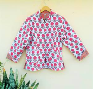 Chaqueta Corta Acolchada de Invierno Estilo Bohemio Vintage para Mujer, Tejido de Algodón Indio Estampado a Mano, Reversible, Resistente al Viento, Única - Product Image 1