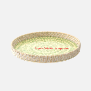 Plateau de service rond en rotin naturel fabriqué à la main avec plateau de qualité supérieure en nacre pour la décoration intérieure cuisine plateau écologique - Product Image 2