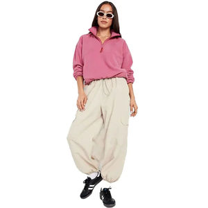 Pull à demi-zip pour femme de haute qualité, ample, en polaire d'hiver, vêtements de rue en tissu de coton, logo frontal, vente en gros, approvisionnement OEM - Product Image 5