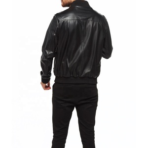 Nueva chaqueta de cuero negro de bombardero suave de alta calidad para hombre totalmente personalizada con chaqueta frontal de piel de oveja Original 100% para hombres - Product Image 6