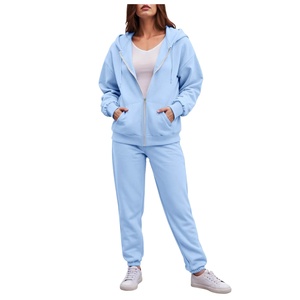 Conjuntos de chándal de 2 piezas para mujer al por mayor, Sudadera con capucha y pantalones, chándales de color sólido para mujer, conjuntos de ropa deportiva informal para mujer - Product Image 6