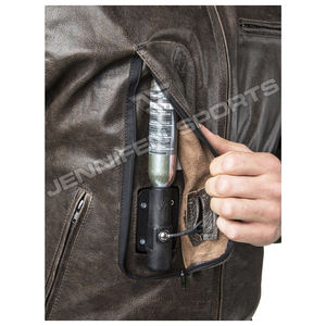 Chaqueta de cuero para hombre, piel de vaca auténtica, cuero liso y perforado, bolsillos delanteros para motocicleta, cierre de cremallera, forro acolchado interior - Product Image 4