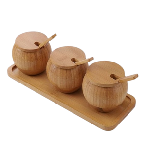 Utensilios de cocina artesanales Juego de Azucareros de madera de mango Características sostenibles Juego de cuencos de sal y pimienta redondos para bodas - Product Image 2