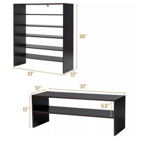 ชั้นวางรองเท้าไม้สีดำแบบ2-in-1ทนทานเก็บของอเนกประสงค์ที่เก็บรองเท้าบูตจัดพื้นที่กว้างขวางสำหรับเฟอร์นิเจอร์บ้านที่อยู่อาศัย - Product Image 2